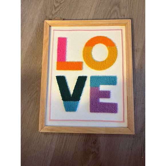 10x13 framed Love textile art nursery rainbow - Picture 1 of 5